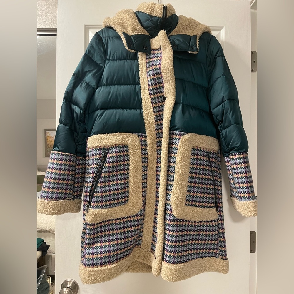 New Sam Edelman Teal Jacket Lining with Cream Sherpa Trim